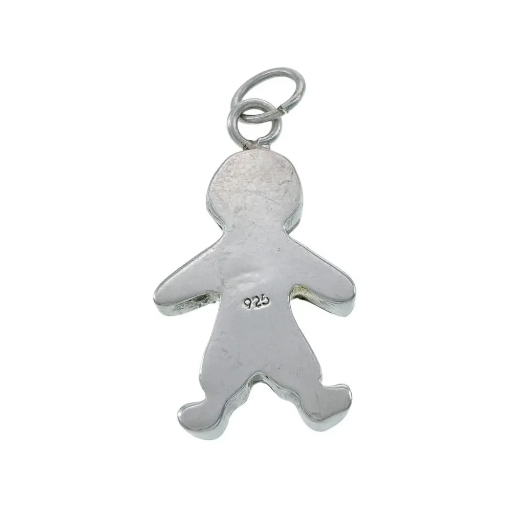 Vintage Sterling Silver 925 Textured Figure Gingerbread Pendant